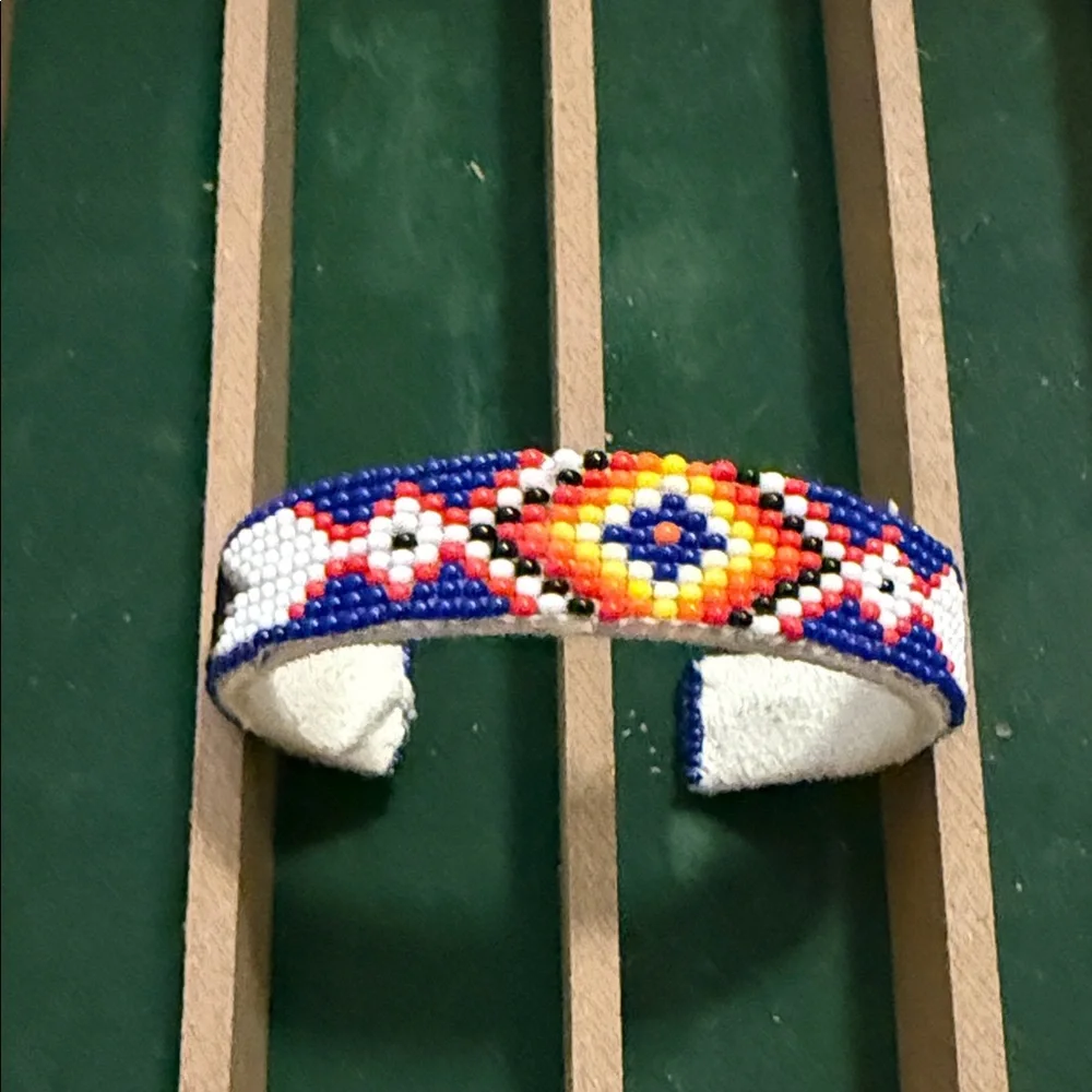 Beaded Multicolor Eye Pattern Cuff Bracelet - Women Accessories